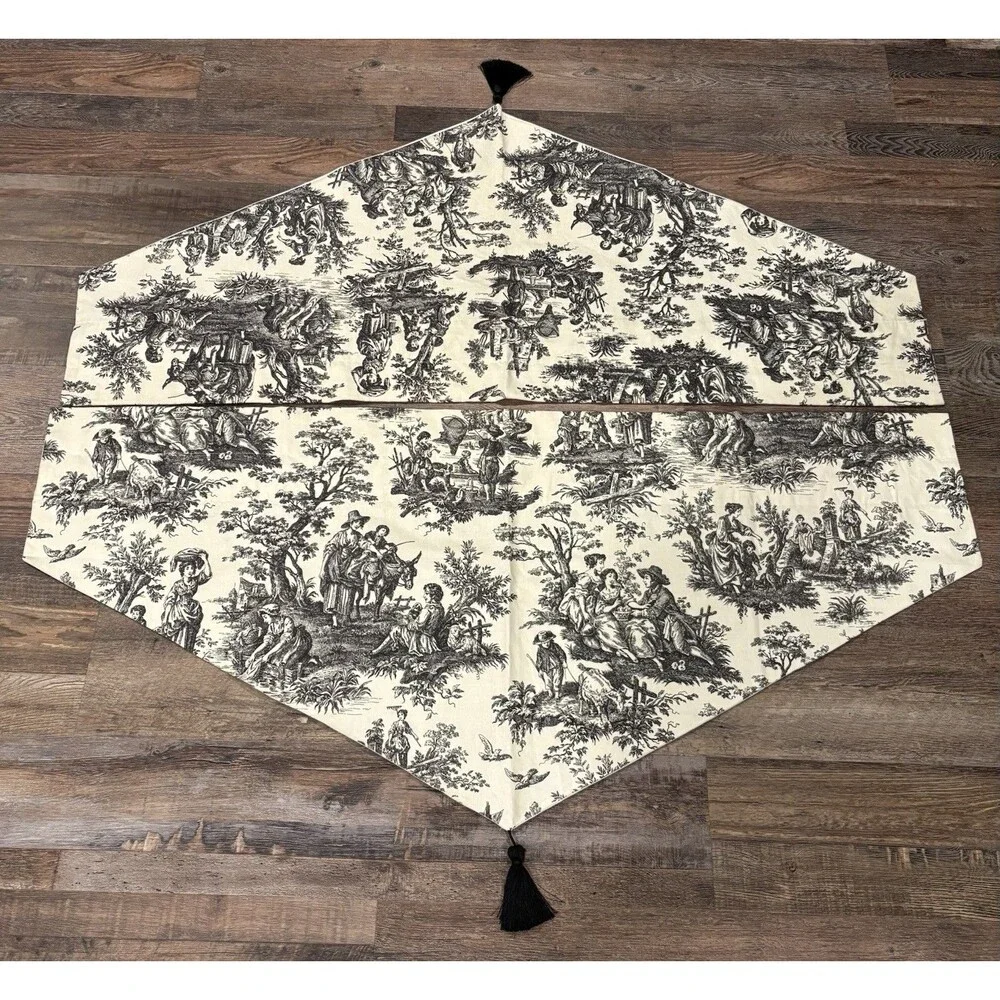 Pair Of Waverly Country Life Black & Ivory Toile Ascot Valance Tassel 52” X 20”